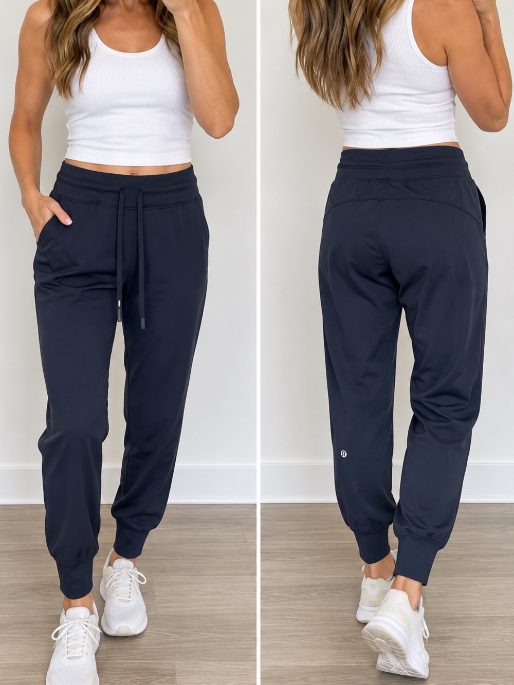 lululemon Navy Jogger Pants Size 8 Nylon Spandex Drawstring Cuffed